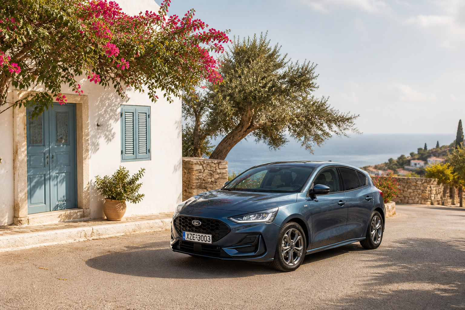 Ford Focus hatchback on a Cyprus coastal road