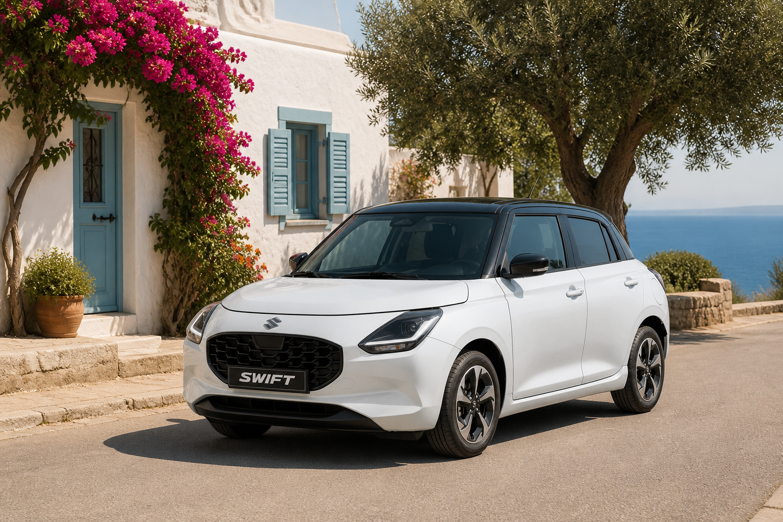 Suzuki Swift hatchback on a Cyprus coastal road