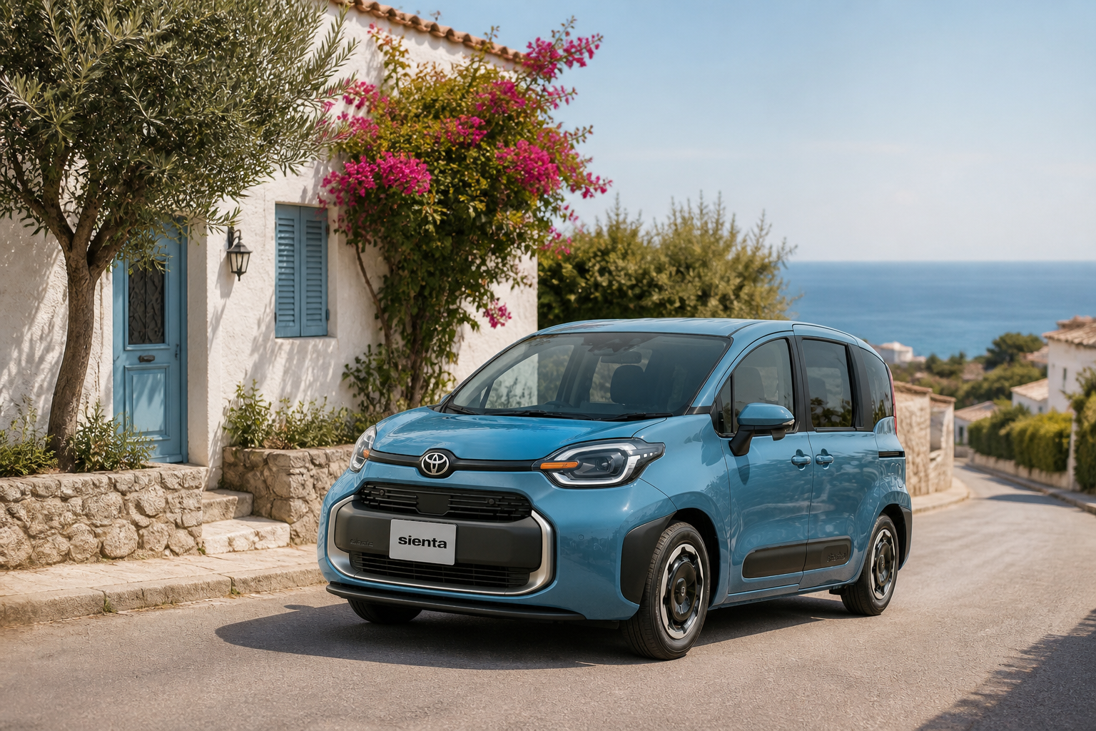 Toyota Sienta family vehicle on a Cyprus coastal road